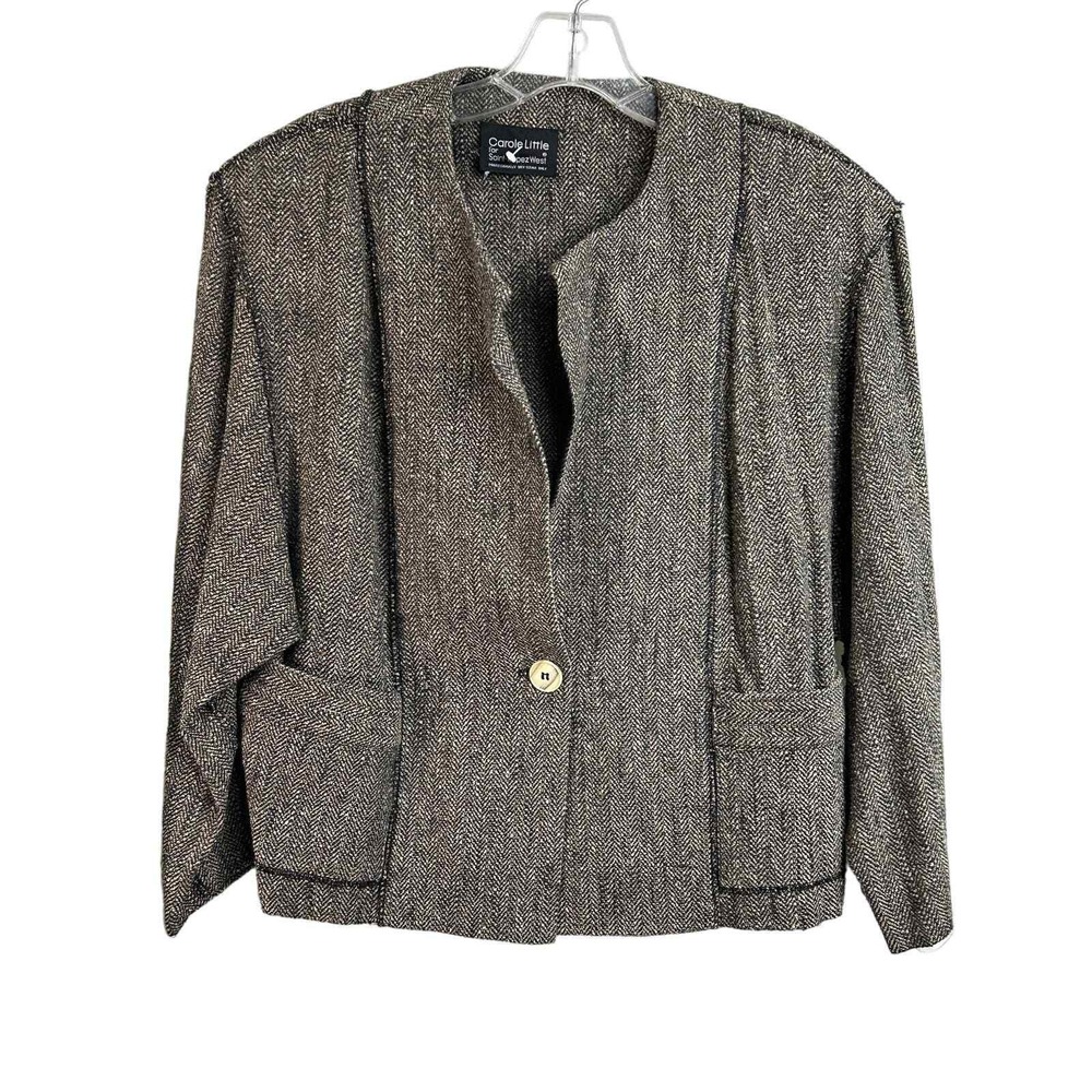 Carole Little Saint-Tropez West Blazer Womens 10 Brown Herringbone Good Vintage